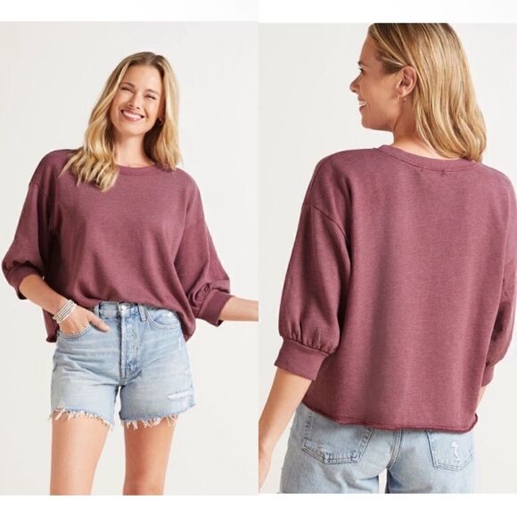 Michael Stars NWT Julia Puff Sleeve Pullover in Fired Brick Size Medium - Picture 1 of 11